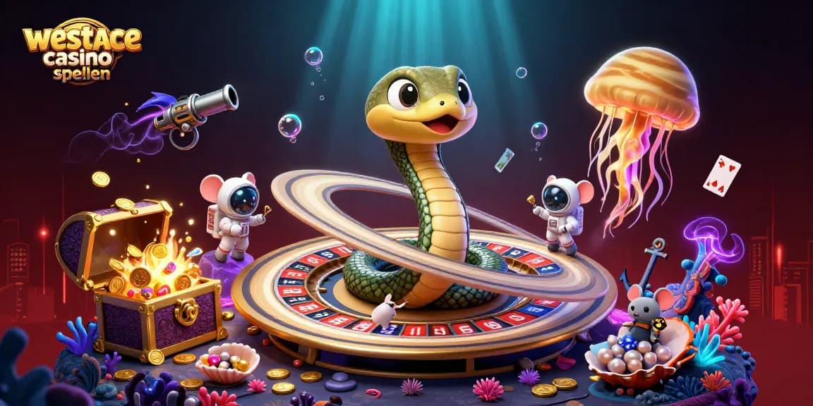 Speel spannende westace casino spellen met een kleurrijke 3D-scène vol actie en casino-elementen.
