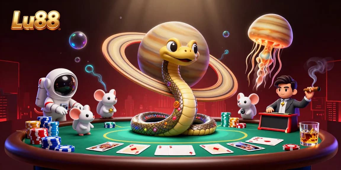 Experience the thrilling bets of Lu88's cosmic casino with unique characters in playful action.