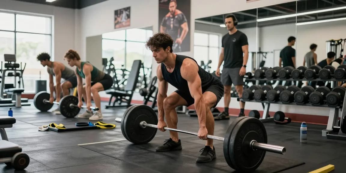 Prime Pharma Steroiden workout scene with dedicated bodybuilder using weights in a modern gym environment.