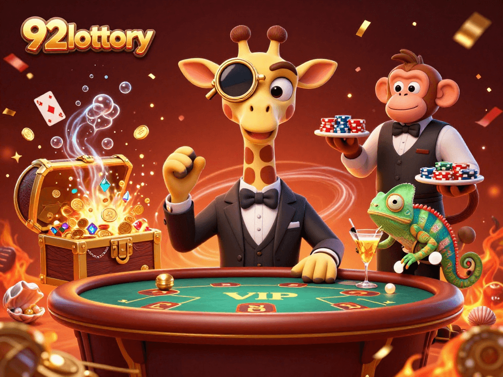 Experience the thrill of 92lottery with a vibrant illustration of luck and luxury.