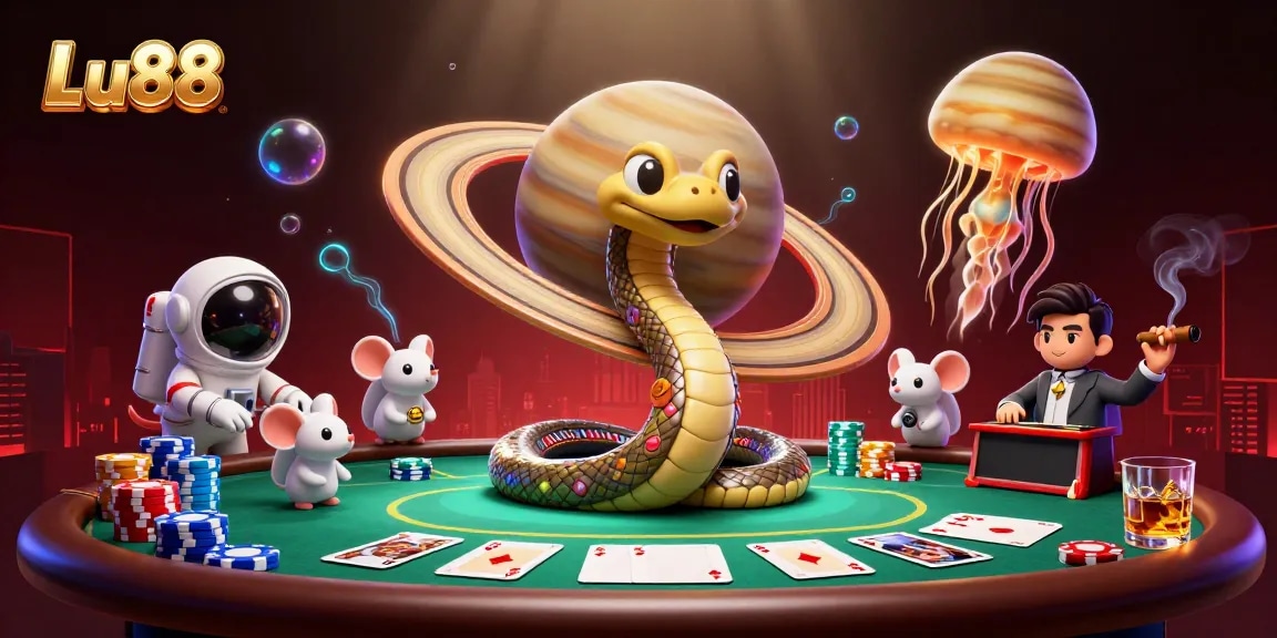 Experience the thrilling bets of Lu88's cosmic casino with unique characters in playful action.