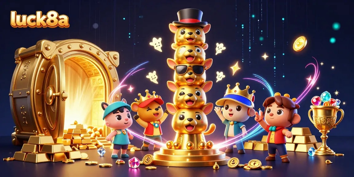 Experience the excitement at luck8a with dynamic casino elements and a vibrant golden totem pole.