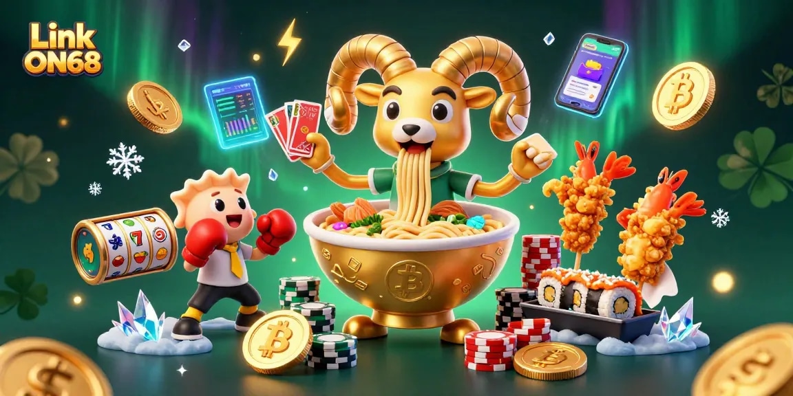 Experience epic wins with Link ON68 as the giant ramen bowl and gyoza tandem up in a vibrant casino showdown.