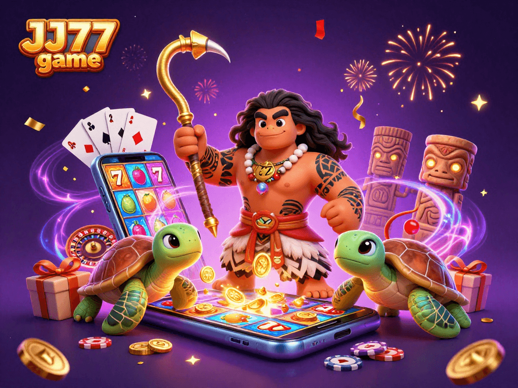 Experience thrilling action with the JJ77 game as colorful slot reels showcase vibrant wins and epic fun.
