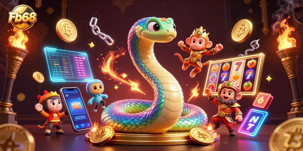 Experience engaging gaming action at Fb68 with vibrant slot reels and a playful monkey king.