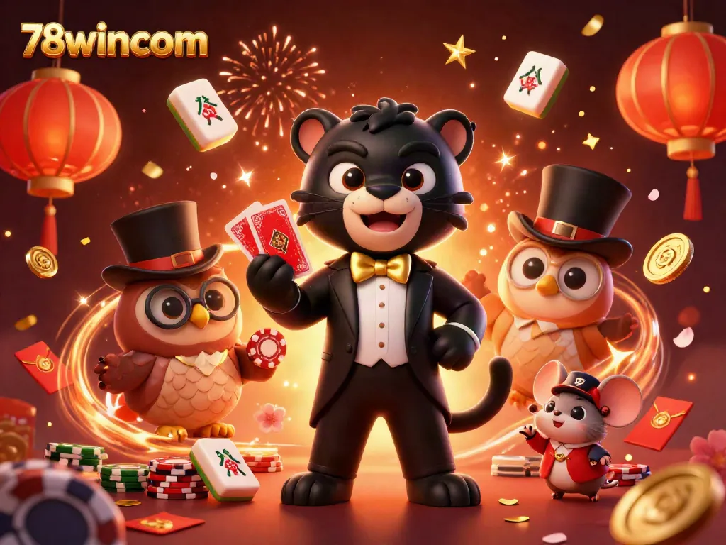 Experience excitement with 78wincom as a stylish black panther deals cards amid vibrant gaming elements