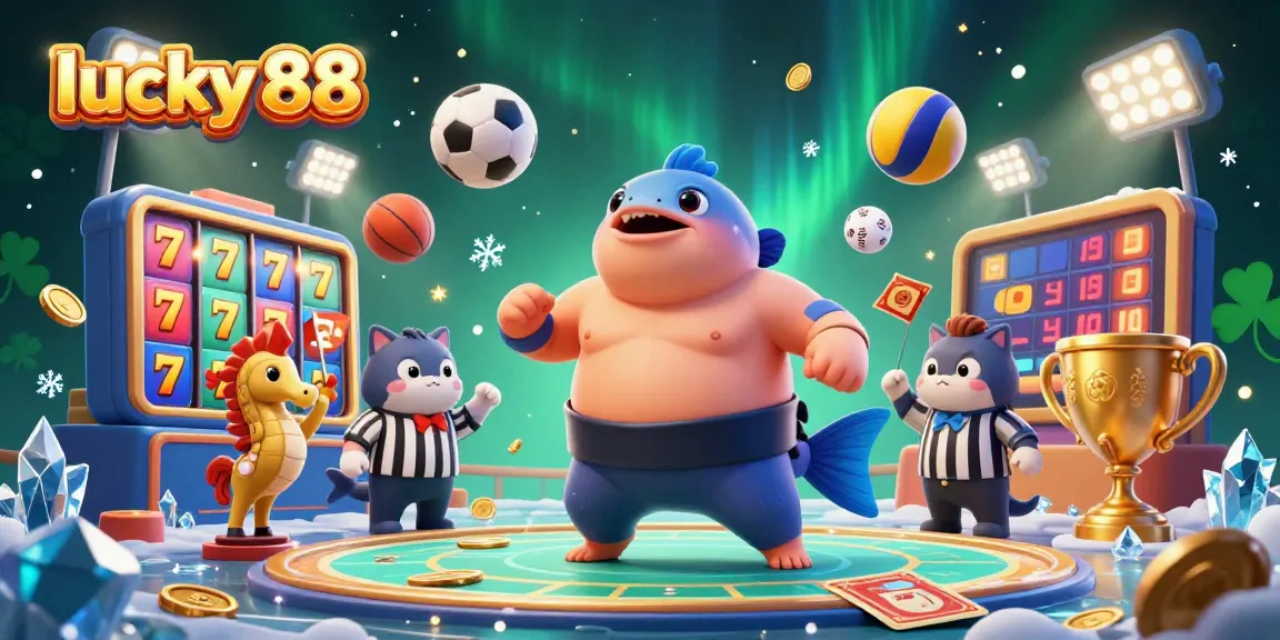 Experience the excitement of lucky 88 with a vibrant casino-themed 3D illustration showcasing dynamic game elements