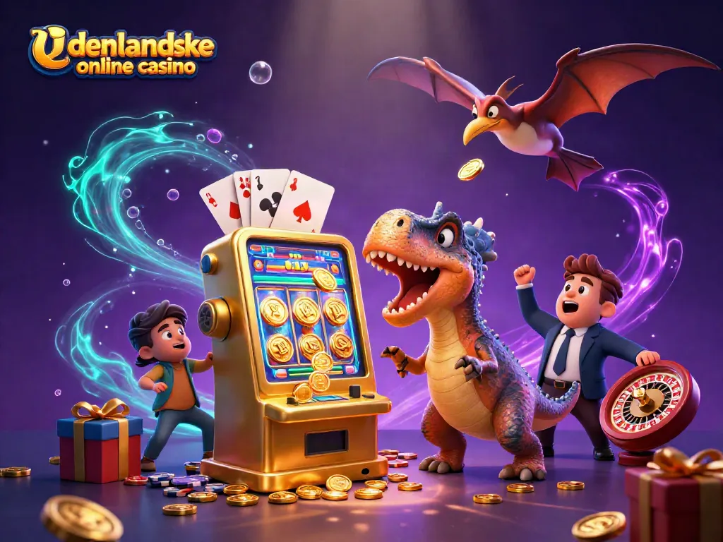 Winning at udenlandske online casino with a cartoon dinosaur engaged in a jackpot frenzy