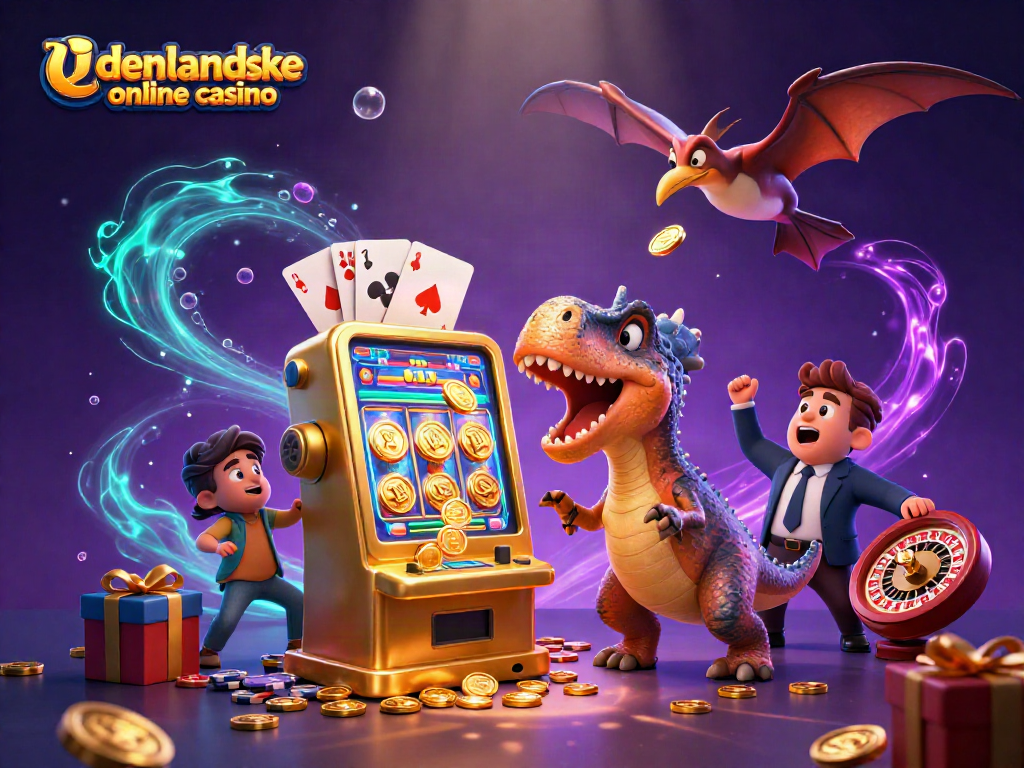 Winning at udenlandske online casino with a cartoon dinosaur engaged in a jackpot frenzy