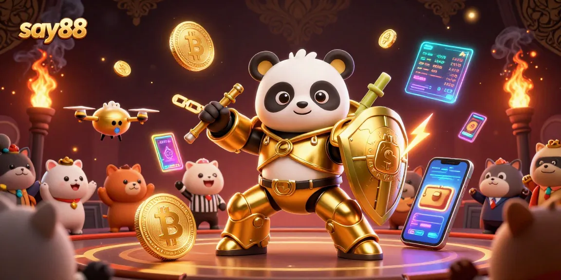 Experience thrilling gameplay at say88 with golden panda piloting an exciting arena combat robot.