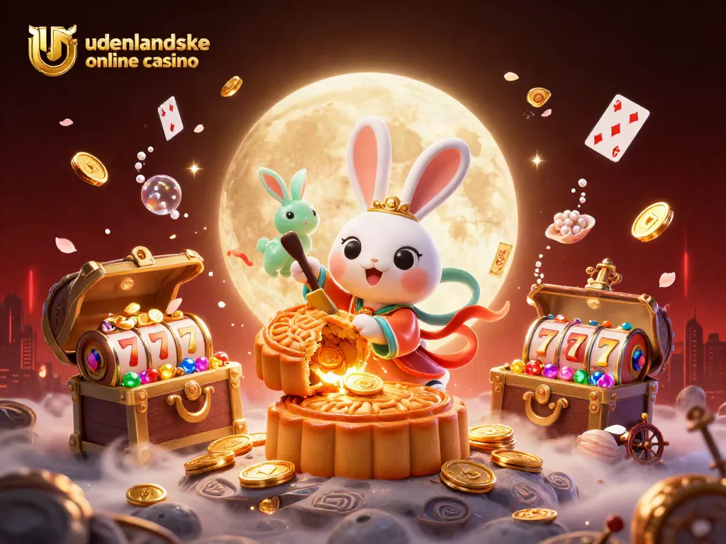 Experience a vivid scene of udenlandske online casino with animated characters and casino elements in a whimsical moonlit setting.