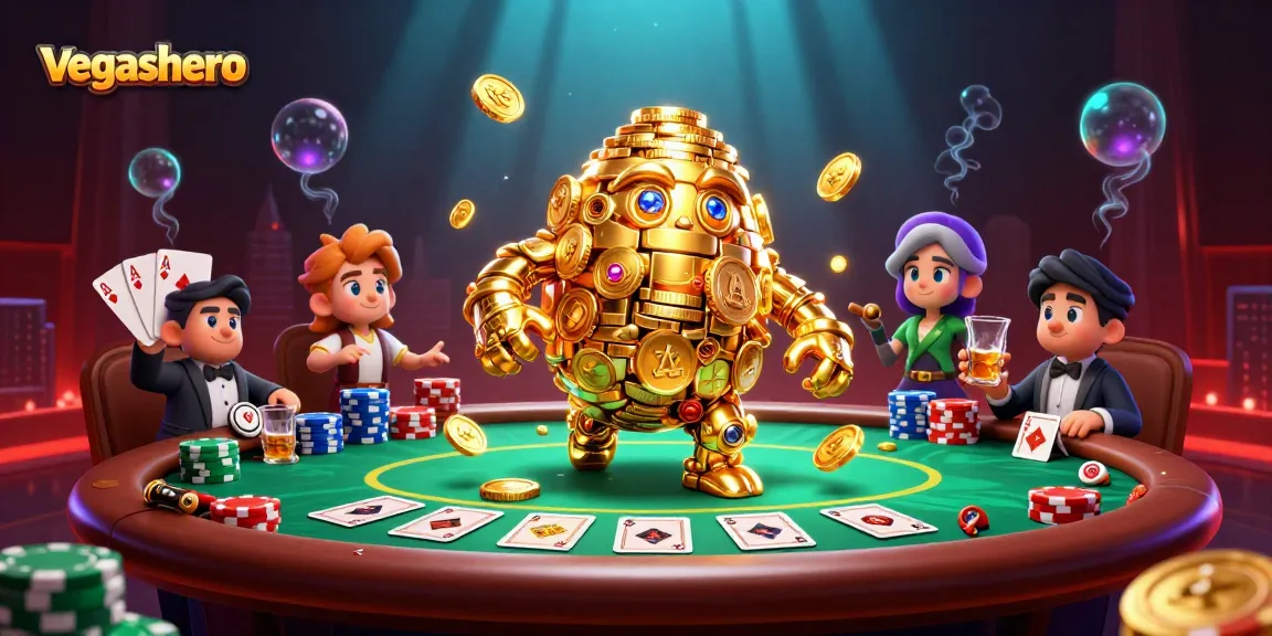 Experience exciting gameplay at vegashero casino with golden golem, poker elements, and vibrant visuals.
