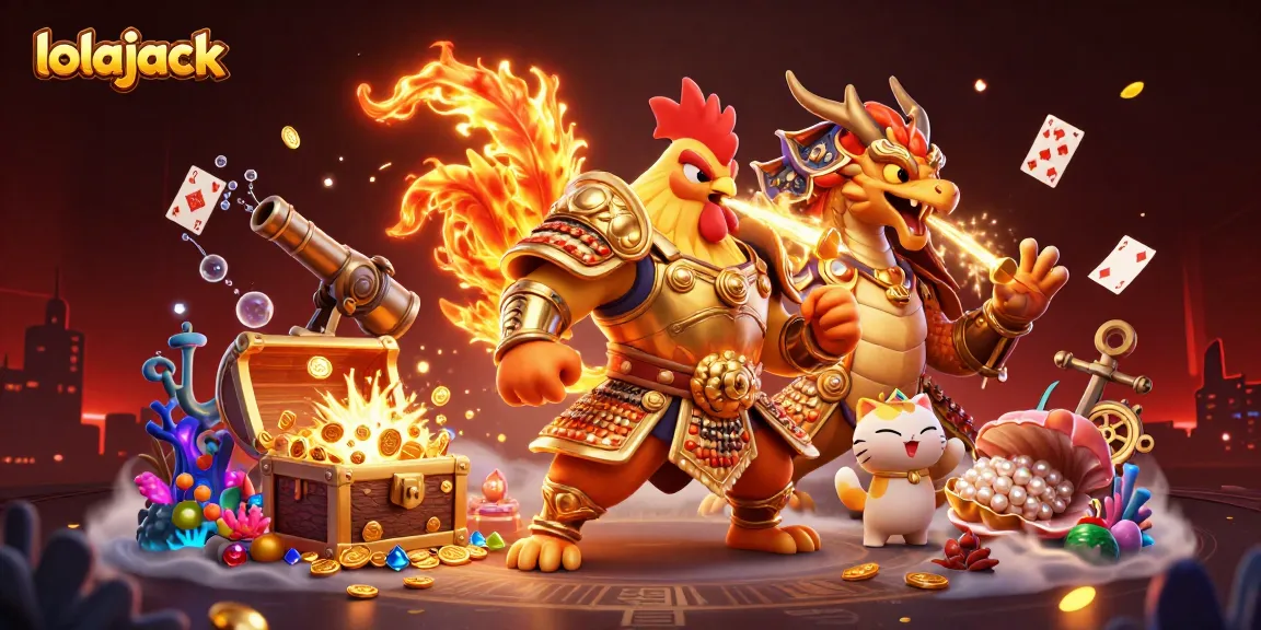 Experience thrilling gameplay at lolajack with an exciting 3D casino adventure illustration.