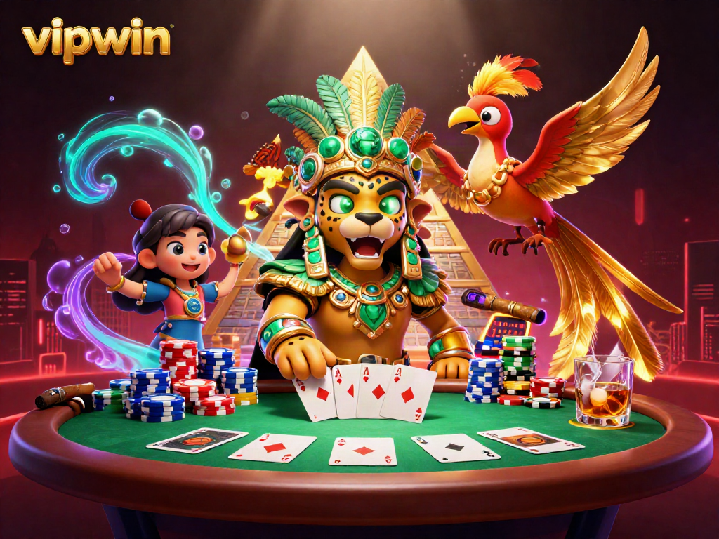 Experience gaming excitement with vipwin in a vibrant casino scene featuring dynamic poker action.