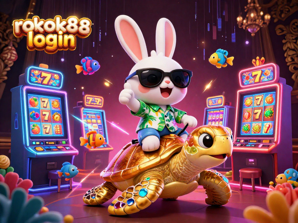 Experience the thrill of rokok88 login with vibrant 3D casino characters and dynamic slot machines.