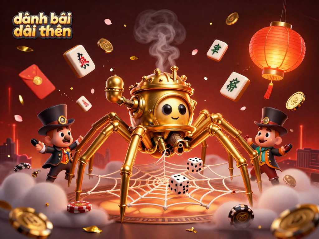 Play đánh bài đổi thưởng in a vibrant 3D casino scene with golden elements and dynamic characters.