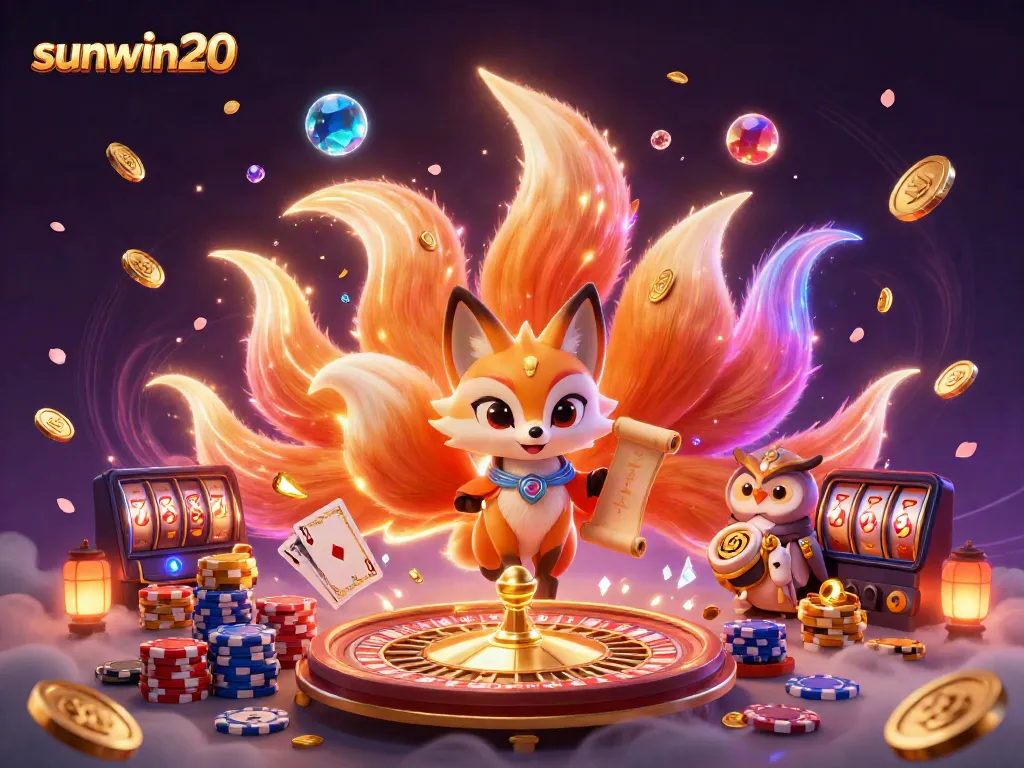 Experience vibrant gameplay with sunwin20, featuring a nine-tailed fox and spirits amidst casino elements.