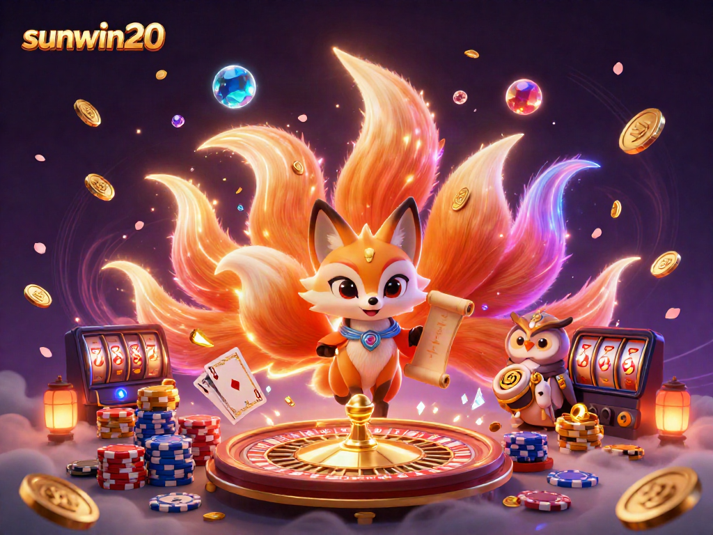 Experience vibrant gameplay with sunwin20, featuring a nine-tailed fox and spirits amidst casino elements.