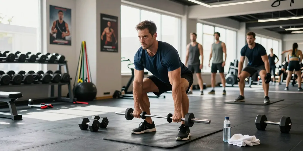 Training with Prime Pharma Steroiden: Athletic man lifting weights in a modern gym setting.