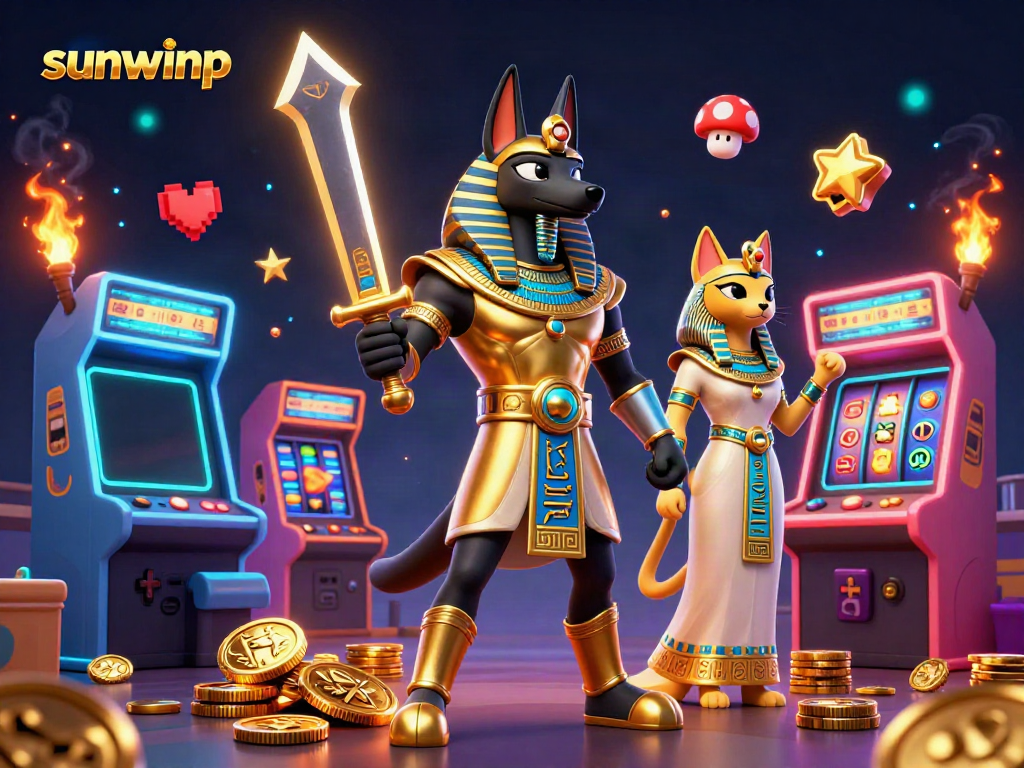 Experience thrilling gaming action on sunwinp with Anubis and Bastet in an Egyptian casino