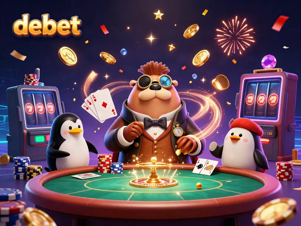 Experience the excitement of debet with a 3D jolly walrus, poker, and sparkling gems