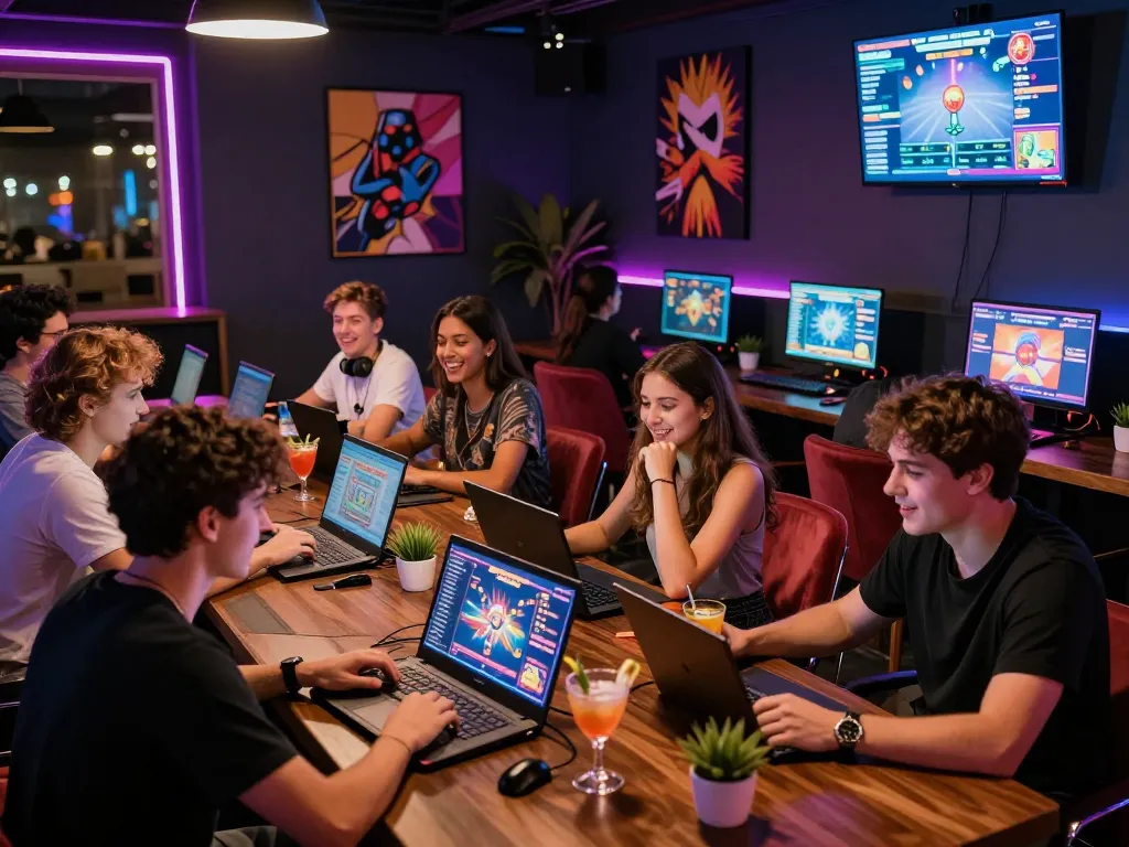 Group enjoying gaming at MM88 online casino lounge with vibrant atmosphere.