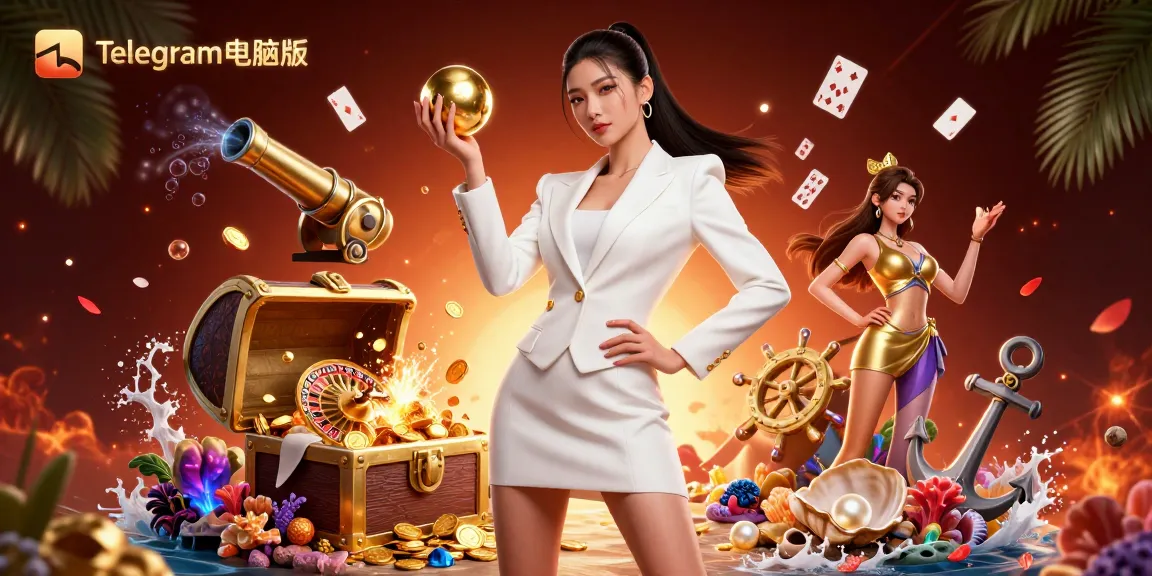 体验与Telegram电脑版的获胜挑战,展现出一位华丽的女性在豪华赌场元素中握着轮盘球。