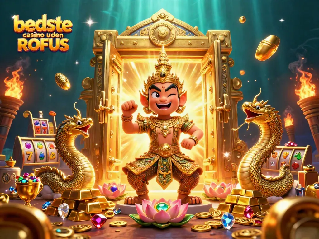 Play at the best casino uden ROFUS with vibrant characters and treasure, featuring lucky slots.