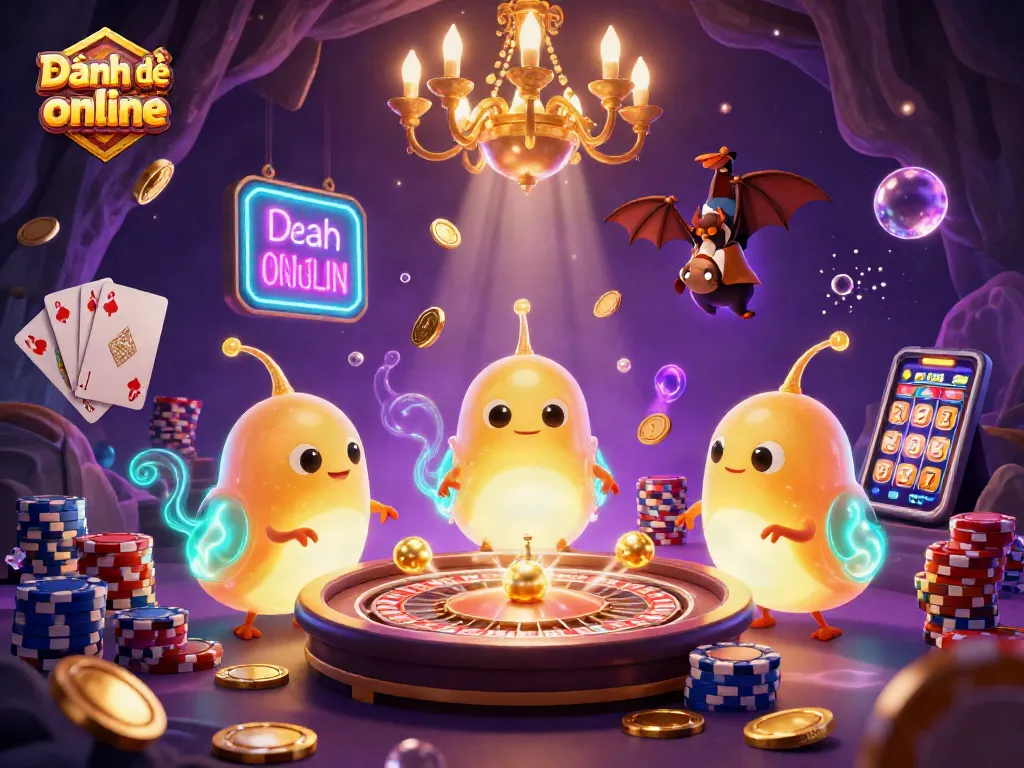 Enjoying Đánh đề online under the glow of vibrant casino lights amidst cascading gems.