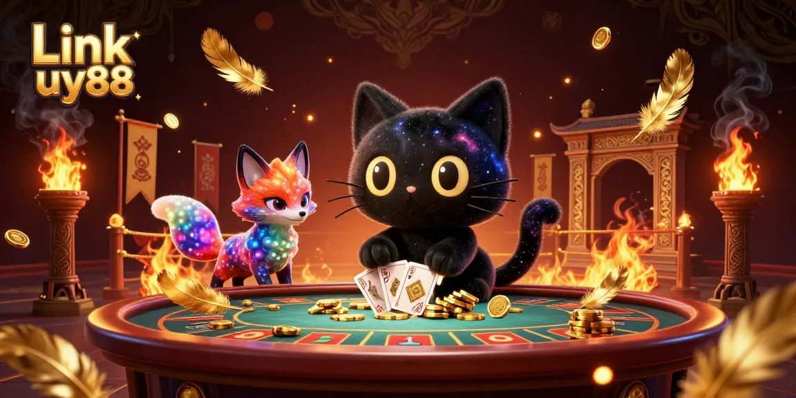 Engage with Link uy88 at a vibrant cosmic casino featuring dynamic characters and golden gaming elements.