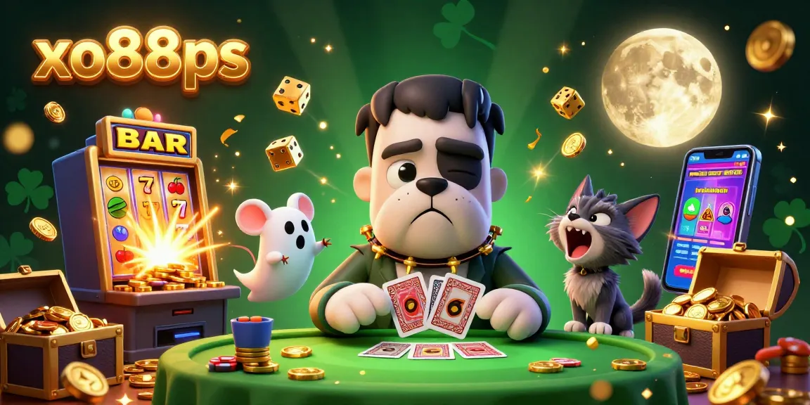Experience the thrilling world of xo88ps with a lively scene of a Frankenstein bulldog dealer, ghost mouse, and werewolf kitten.