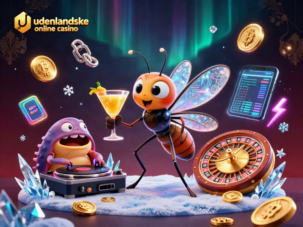 Engaging scene showcasing udenlandske online casino with unique characters and crypto elements.