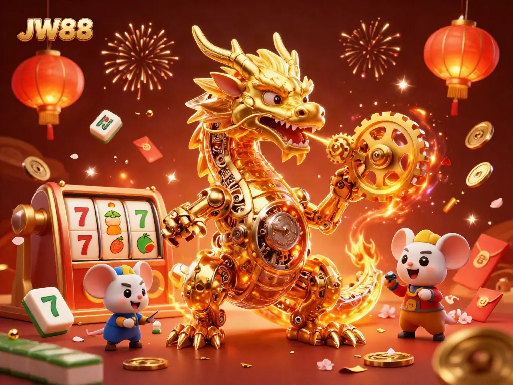 Engage in thrilling gameplay with JW88's 3D dragon and vibrant casino elements.