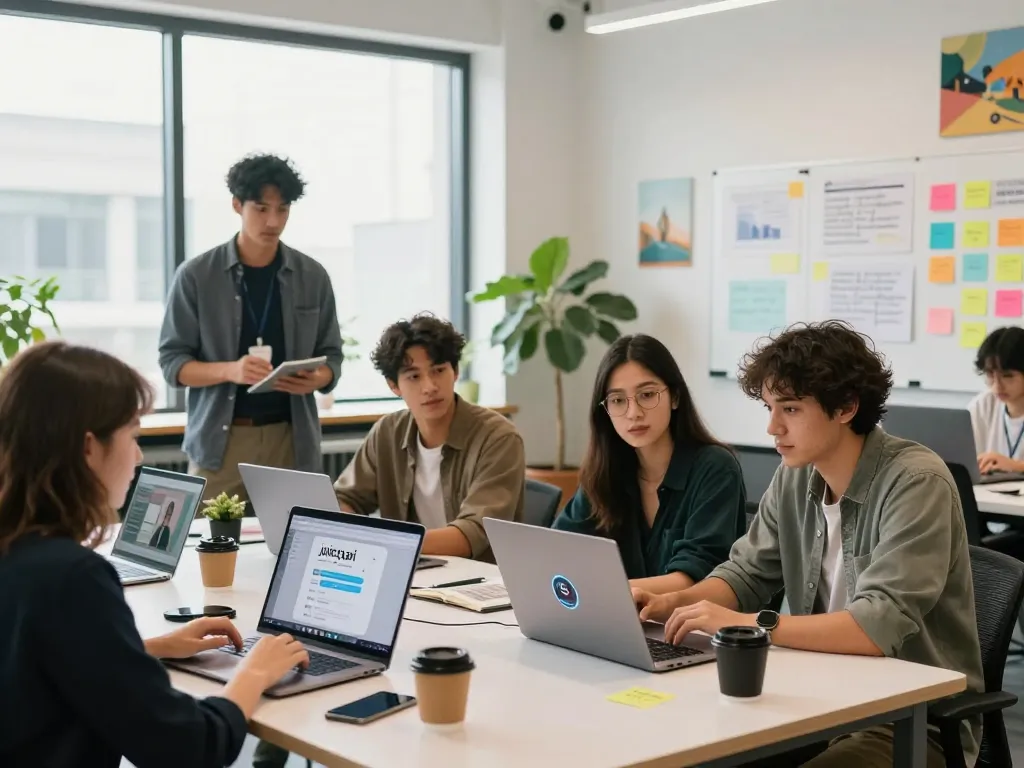 Team collaborating in an innovative workspace exploring juicy ai technology.