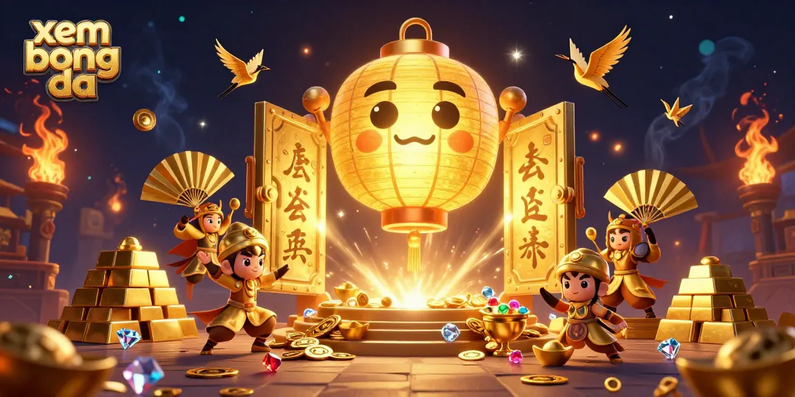 Experience xem bong da in a vibrant casino scene with golden elements, lucky symbols, and dynamic characters.