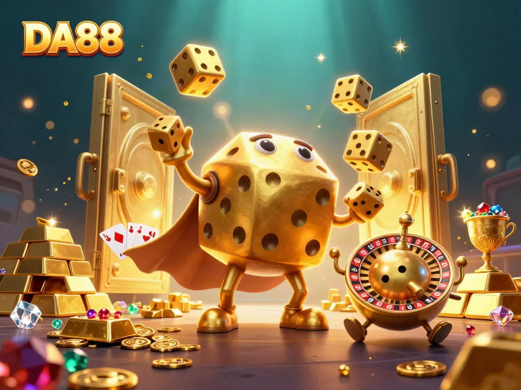 Experience the thrilling excitement of DA88 with vibrant casino elements and dynamic characters.