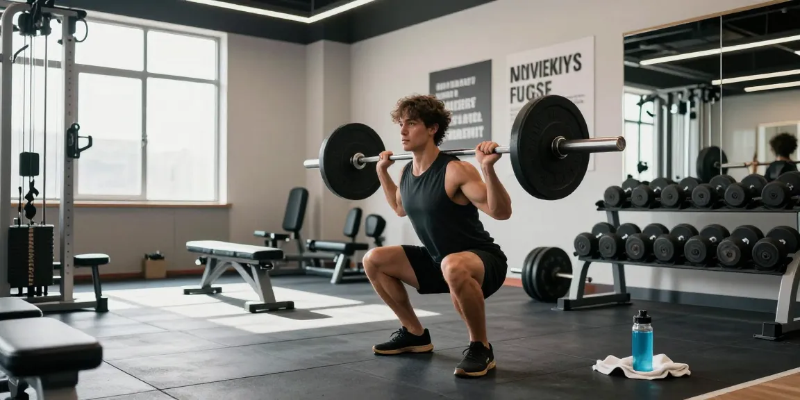 Prime Pharma Steroïden Winkel gymnast in moderne sportschool, krachttraining met halter, motiverende sfeer.
