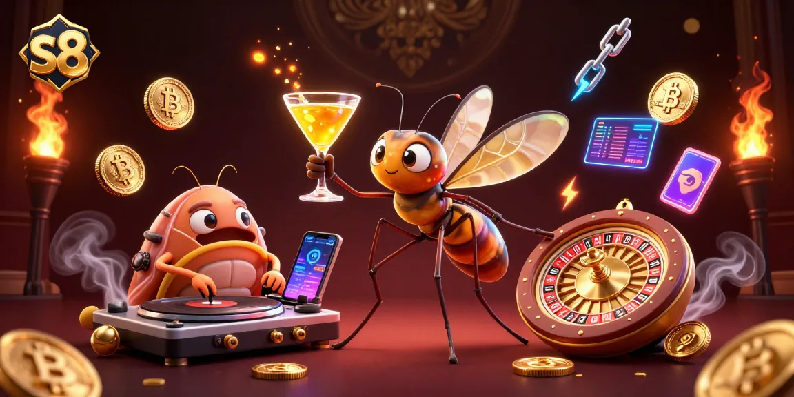 Engage with s8's vibrant casino world featuring unique characters and crypto elements.