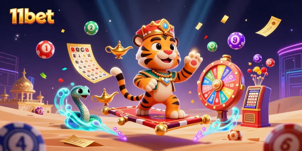 Experience the excitement at 11bet with colorful elements and vibrant casino themes in this stunning illustration.