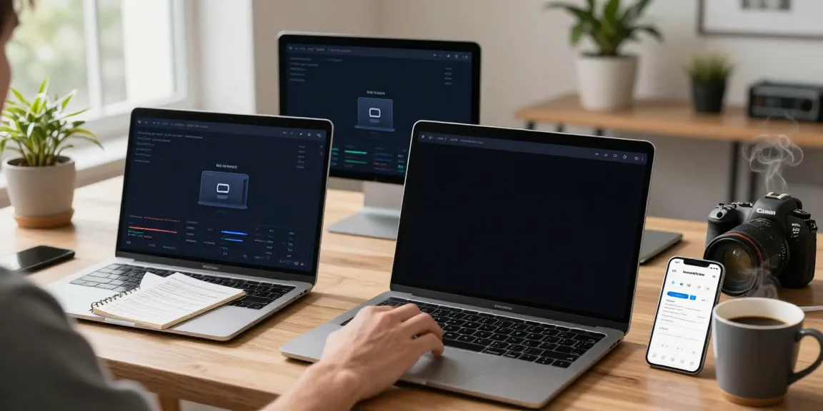 Seamless internet-money wallet experience showcased on devices in a bright home office.