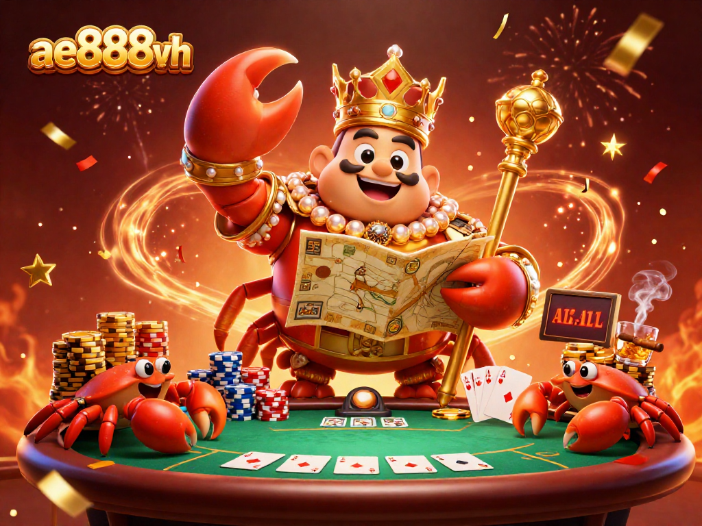 Engage with the vivid world of ae888vh featuring a golden crab emperor amidst a poker showdown.