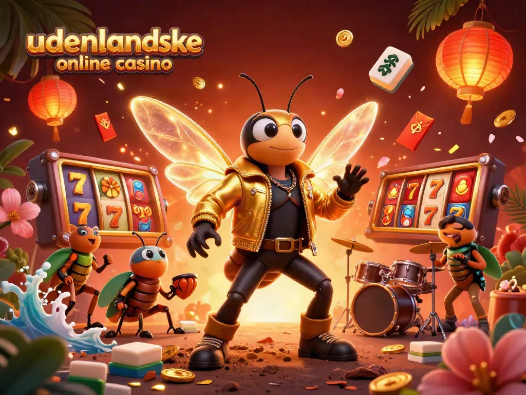 Engage with udenlandske online casino elements through a vibrant 3D illustration showcasing dynamic characters and game features.