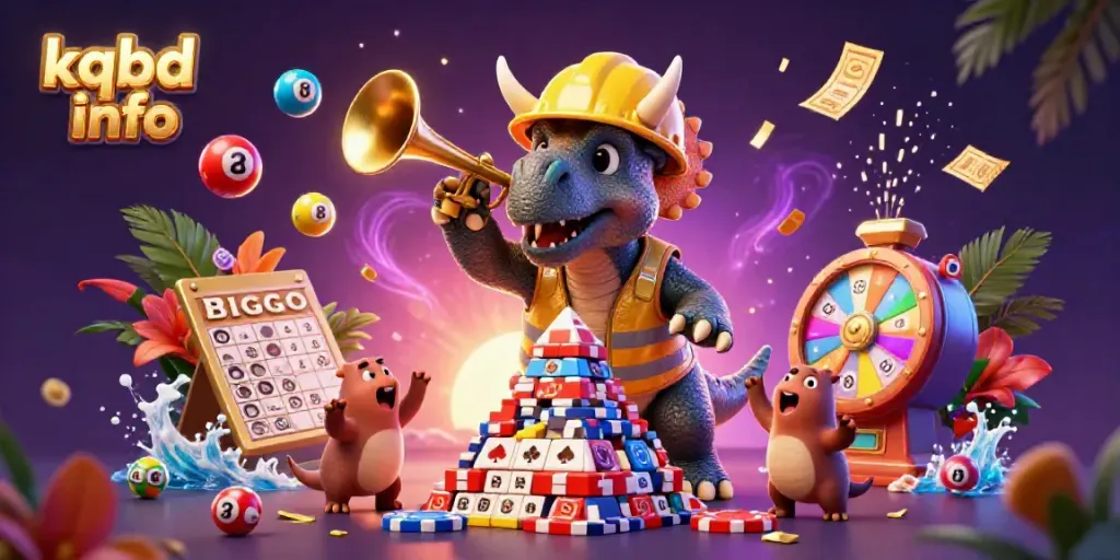 Celebrate with kqbd info as a triceratops constructs a poker chip pyramid while surrounded by dynamic lottery action.