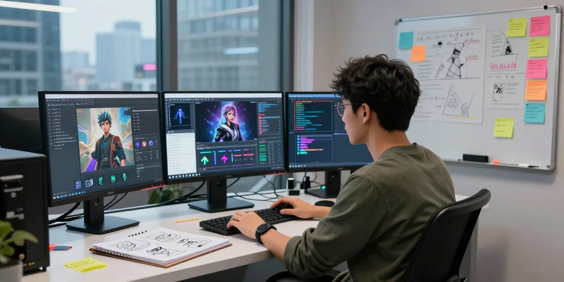 Innovative workspace showcasing character ai nsfw development with multiple AI models and creative elements.