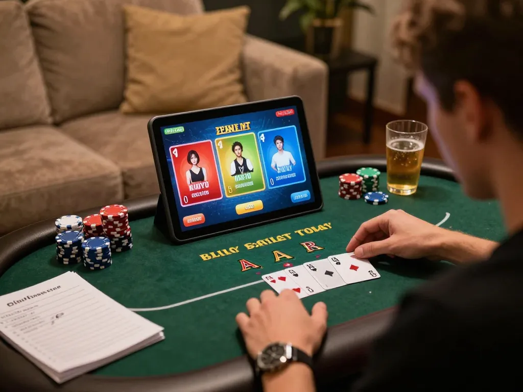 Engaging online casino gameplay on uk88in with a vibrant poker scene displayed on tablet