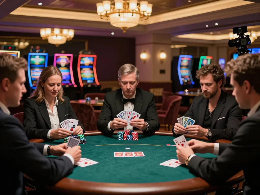 Engaged players strategizing at a poker table in a luxurious casino environment showcasing ai88bet gaming.