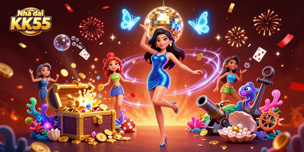 Experience thrilling gameplay at Nhà cái KK55 with vivid dynamic characters and casino elements in this rich 3D scene.