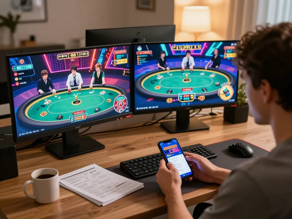 Engaging gameplay with Say88 casino app on multiple screens for strategic online betting