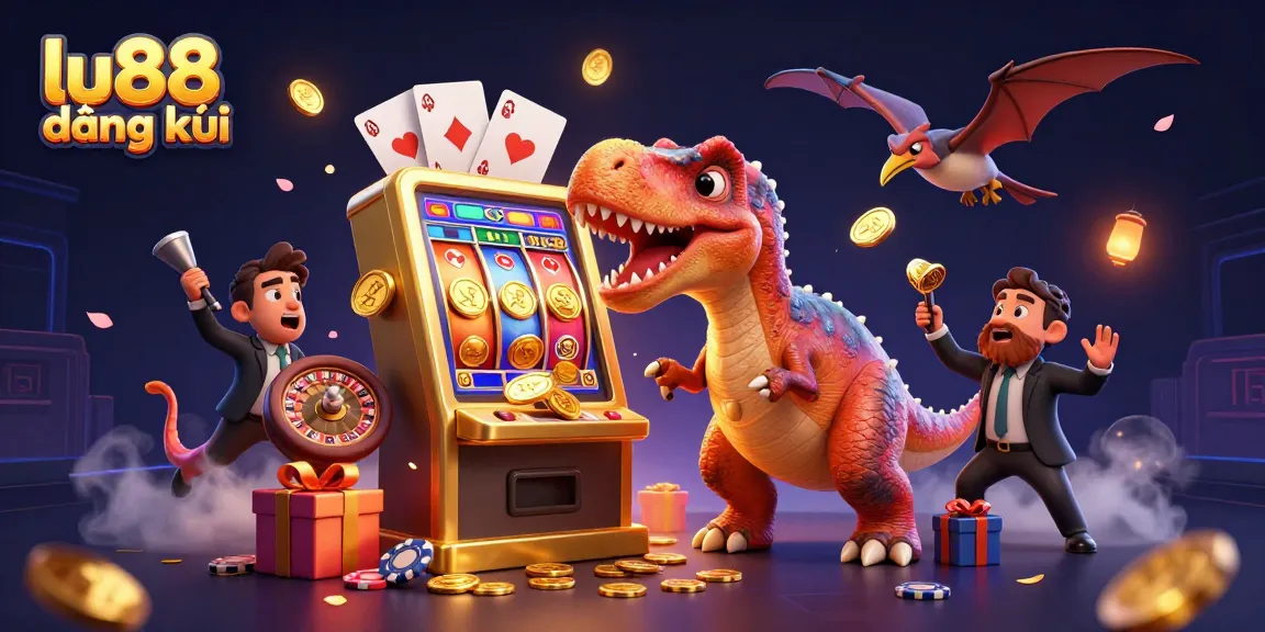 Experience the excitement of lu88 đăng ký with a thrilling 3D casino scene featuring jackpot coins and dynamic characters.