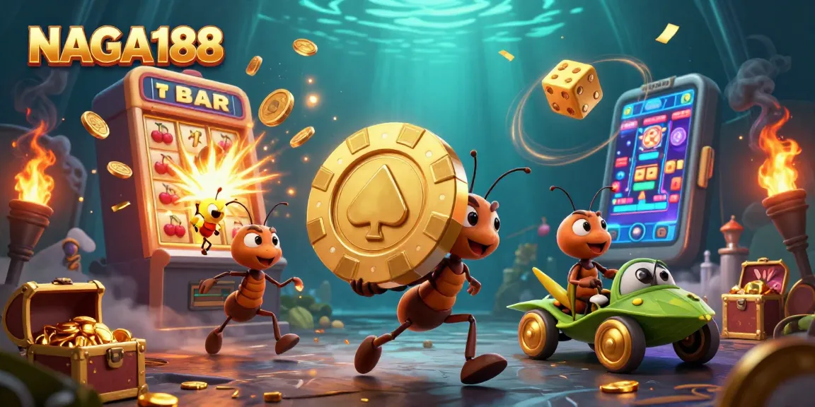 NAGA188 menawarkan pengalaman kasino seru dengan tim semut 3D yang mencuri chip poker emas.